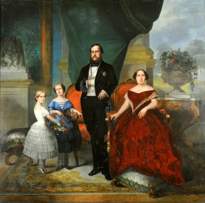 Imperial Family - Emperor Pedro II, His Wife Teresa Cristina, and Their Daughters, Princesses Isabel and Leopoldina by Francois Rene Moreau